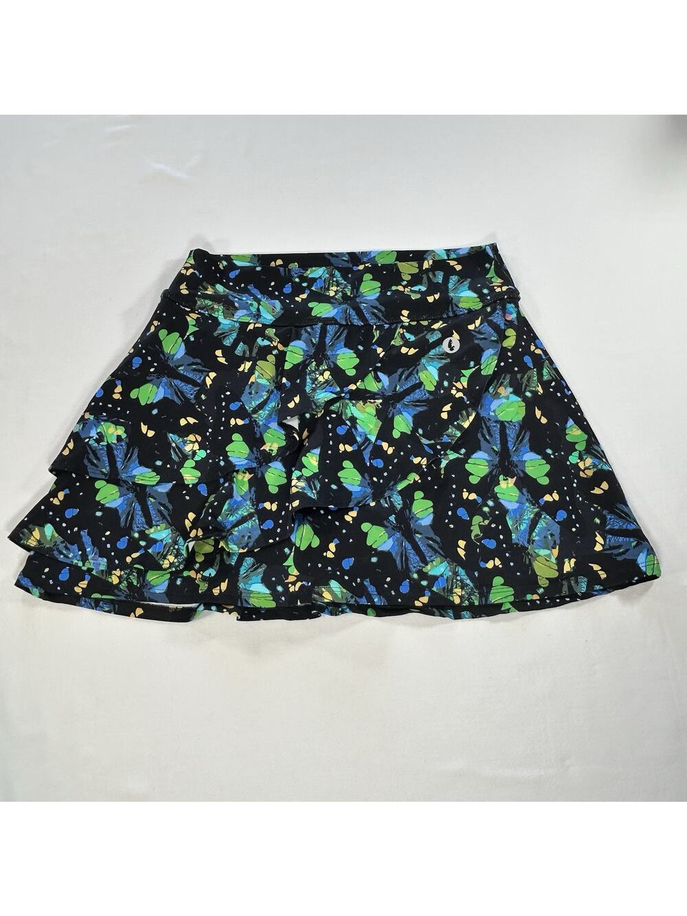 Dona Jo Butterfly Print Blue Green Ruffle Athleisure Skirt Skort Size 1.5 Medium